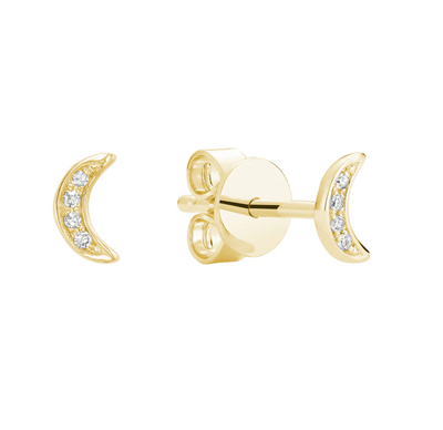 10 Karat Gold Small Crescent Moon Diamond Stud Earrings