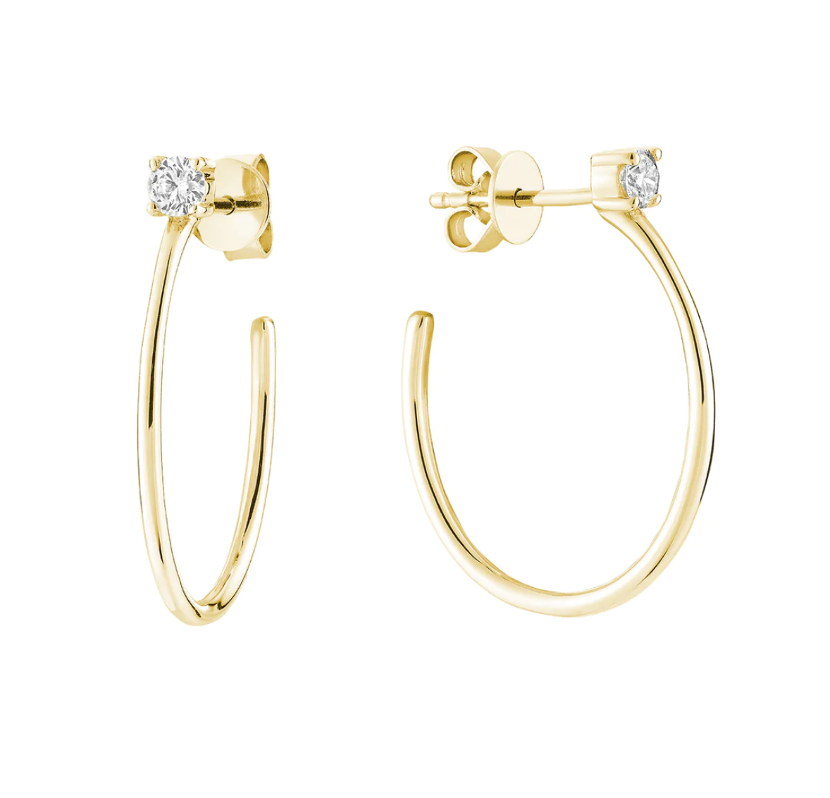 14 Karat Yellow Gold Solitaire 0.25CT Diamond Hoop Earrings