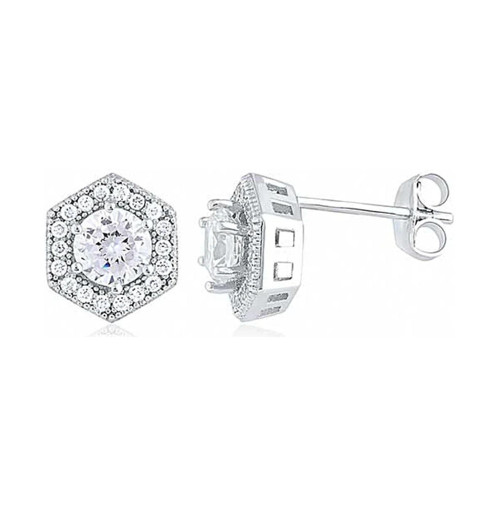 Sterling Silver Cubic Zirconia Halo Studs