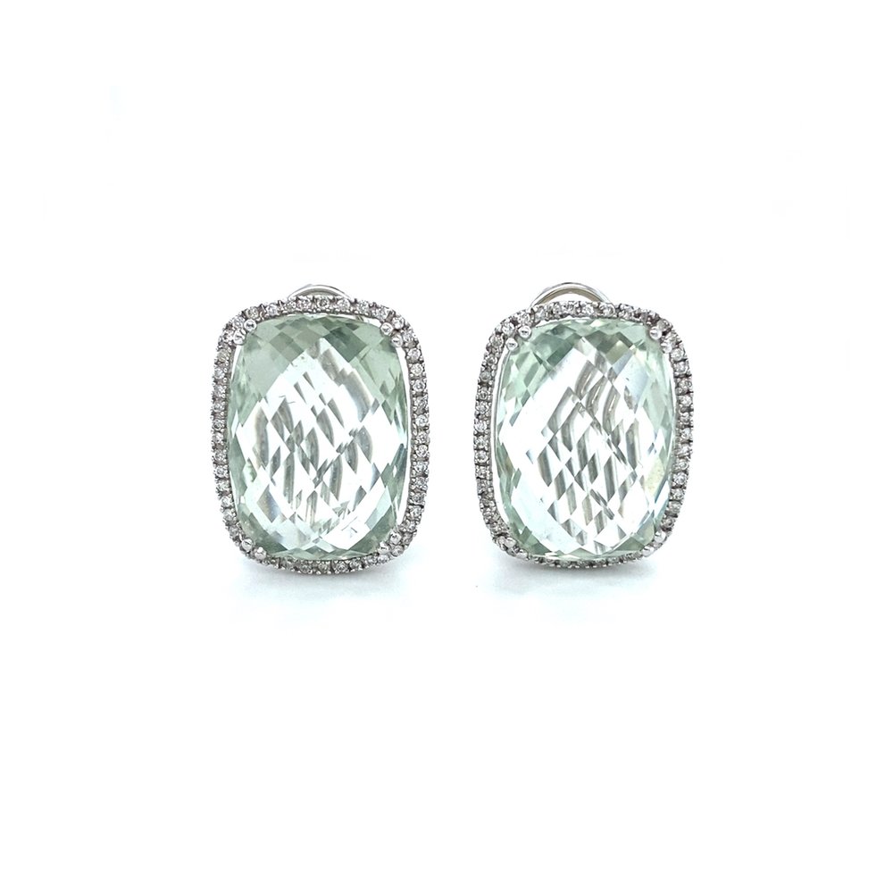 14 Karat White Gold Green Amethyst and Diamond Earrings