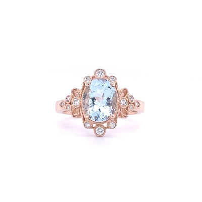 14 Karat Rose Gold Aquamarine and Diamond Ring