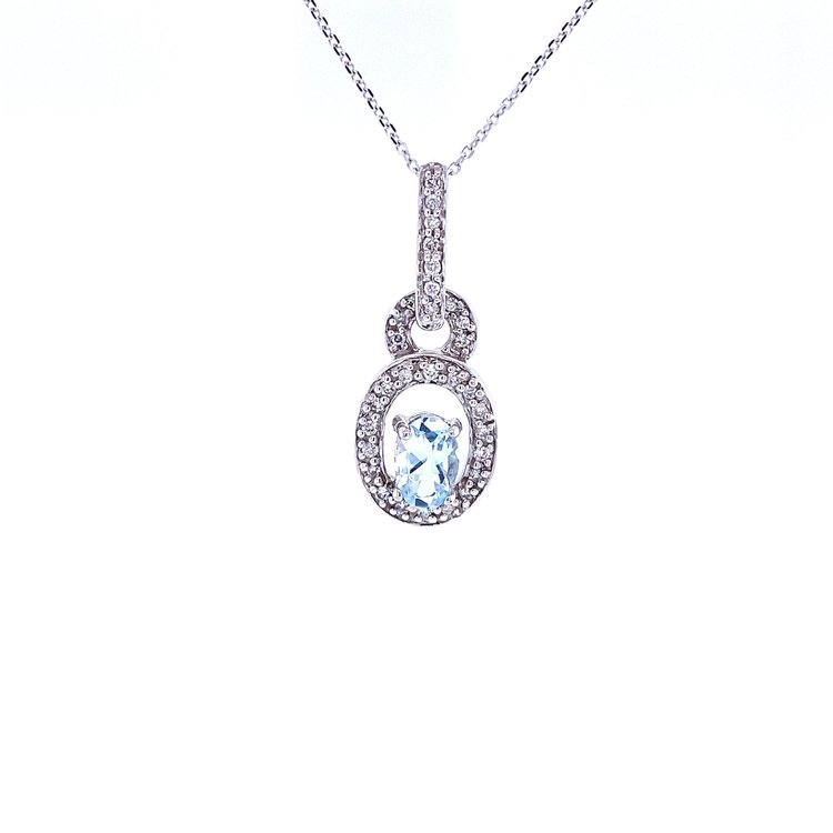 14 Karat White Gold Aquamarine and Diamond Necklace