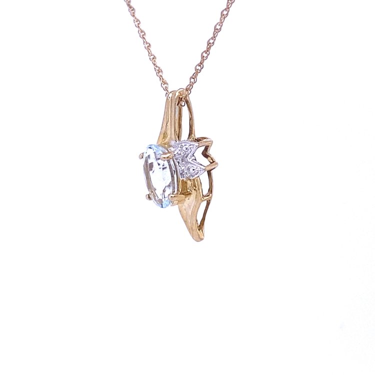 10 Karat Yellow Gold Aquamarine and Diamond Necklace