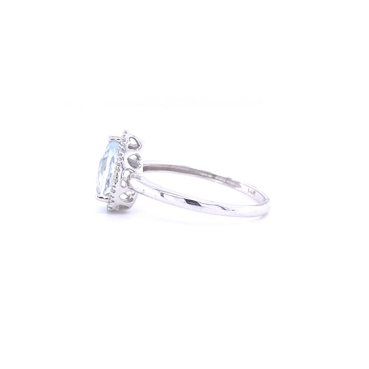 14 Karat White Gold Aquamarine and Diamond Teardrop Ring