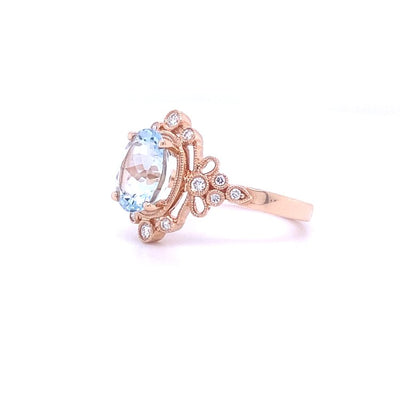 14 Karat Rose Gold Aquamarine and Diamond Ring