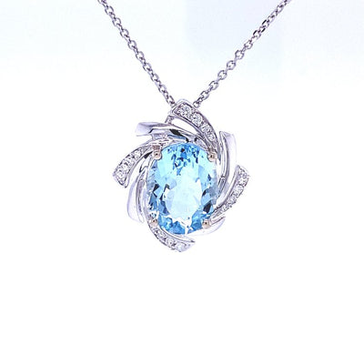 14 Karat White Gold Aquamarine and Diamond Necklace