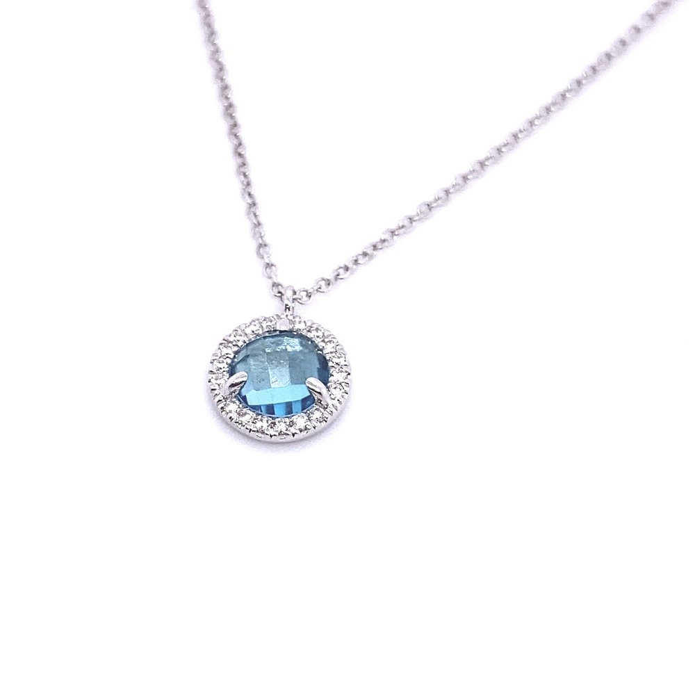 Gabriel & Co. 14 Karat White Gold Diamond and Blue Topaz Necklace