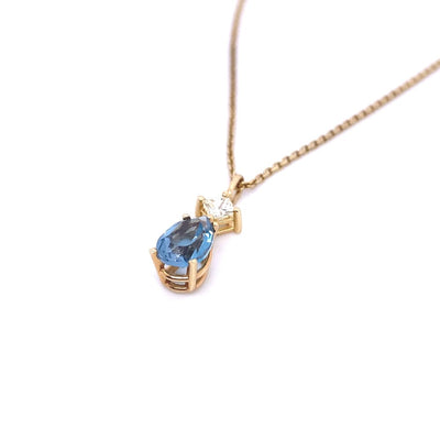 14 Karat Yellow Gold Blue Topaz and Diamond Necklace