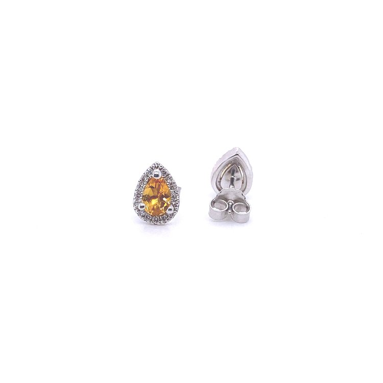 14 Karat Gold Citrine and Diamond Teardrop Earrings