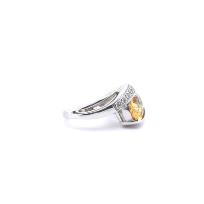 14 Karat White Gold Citrine and Diamond Ring