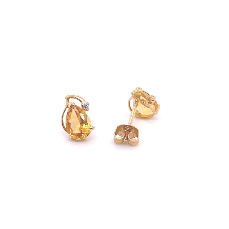 14 Karat Gold Citrine and Diamond Earrings