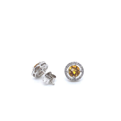 14 Karat White Gold Citrine and Diamond Earrings