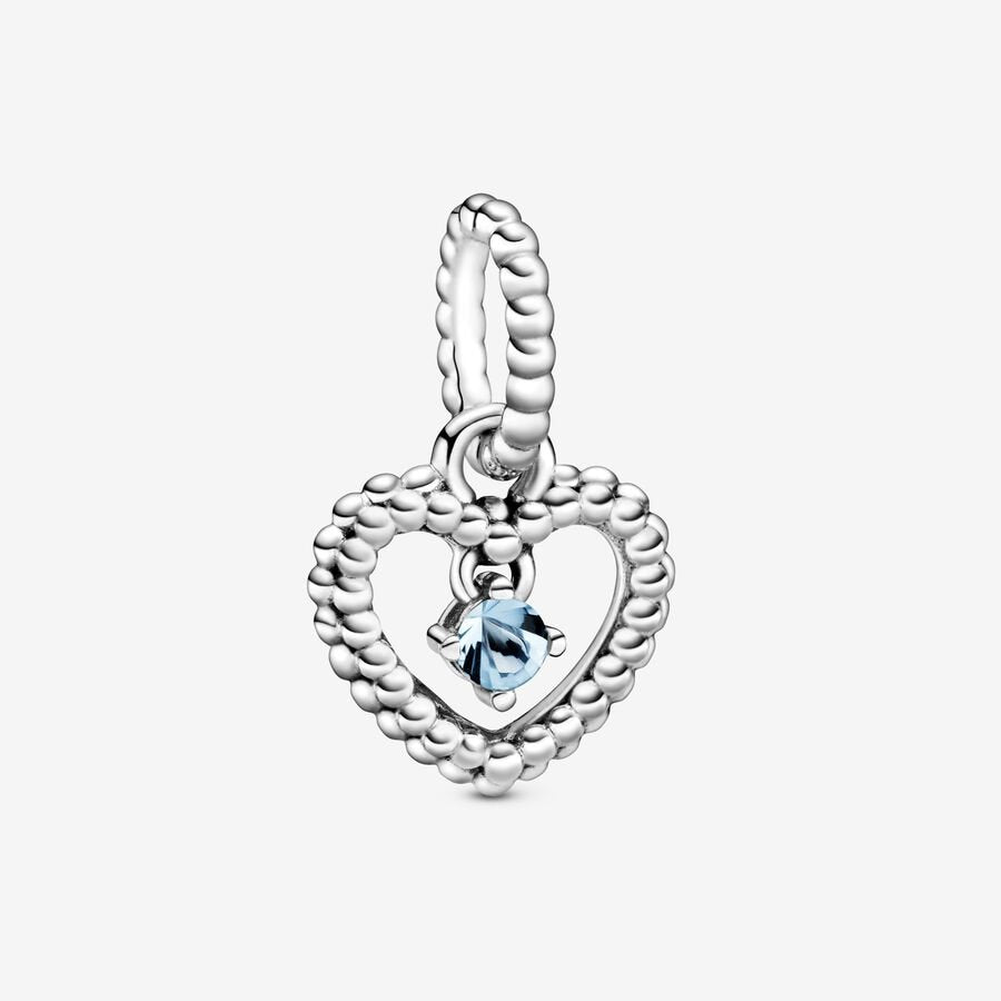 Pandora March Aqua Blue Beaded Heart Dangle Charm - 798854C01