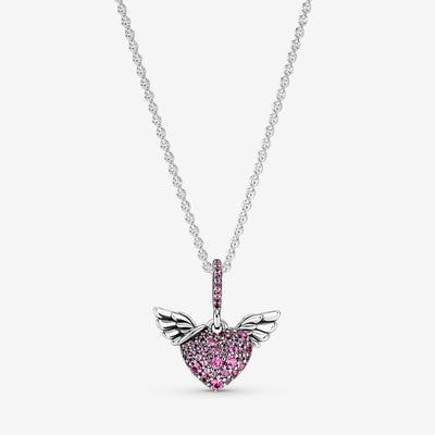 Pandora Pavé Heart & Angel Wings Necklace - 398505C02-45