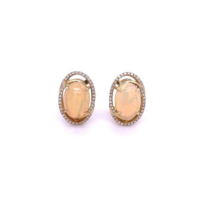 14 Karat Yellow Gold Opal and Diamond Leverback Earrings