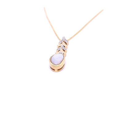14 Karat Yellow Gold Opal and Diamond Necklace