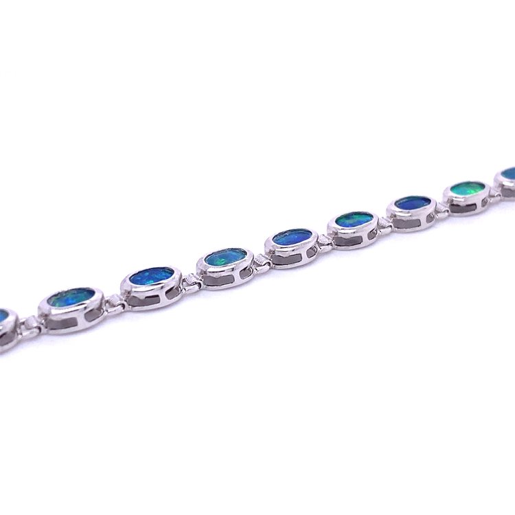 14 Karat White Gold Blue Opal Bracelet
