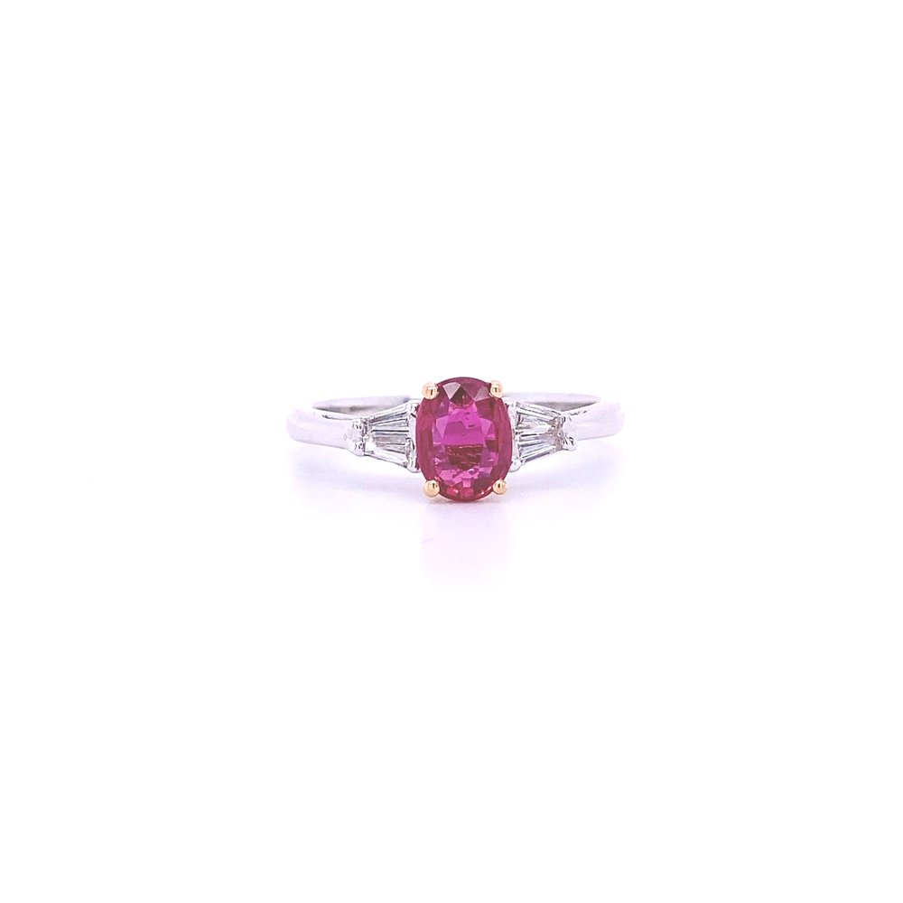 18 Karat White Gold Oval Ruby and Diamond Ring