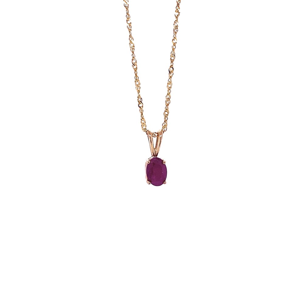 10 Karat Yellow Gold Ruby Oval Necklace