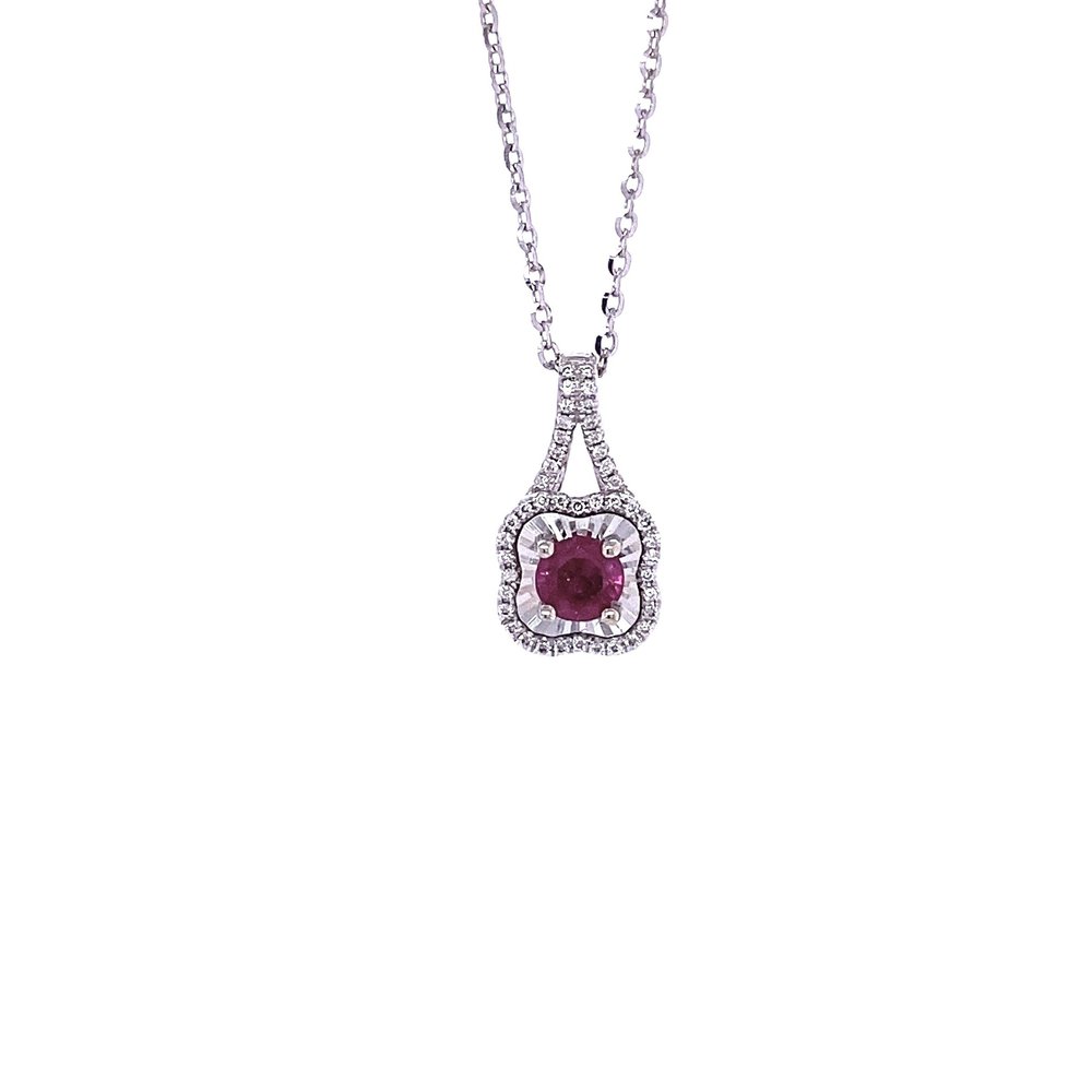 14 Karat White Gold Ruby and Diamond  Necklace