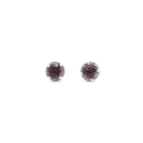 14 Karat White Gold Diamond and Smoky Quartz Halo Earrings