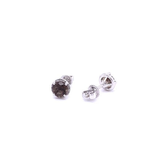 14 Karat White Gold Diamond and Smoky Quartz Halo Earrings