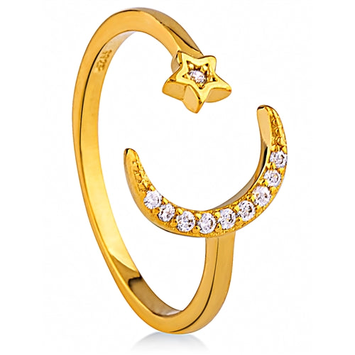 Sterling Silver Gold Tone Moon and Star Ring